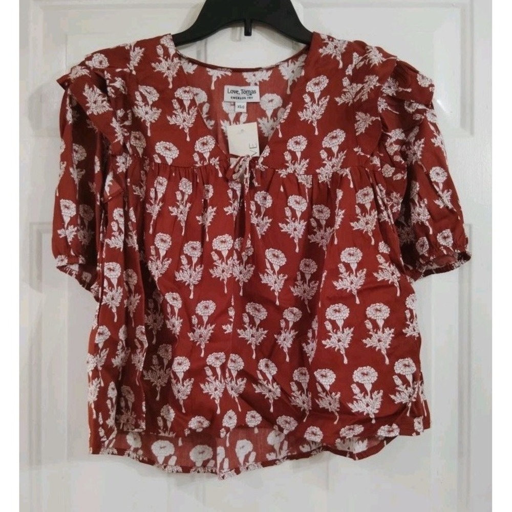 Love Tomas Emerson Fry XS/S Frill V Isla Top Blouse White Floral 100% Modal